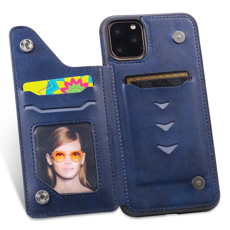 PU Leather Coated TPU Cover Phone Case with Card Slots for iPhone 11 Pro Max 6.5 inch - Dark Blue-10