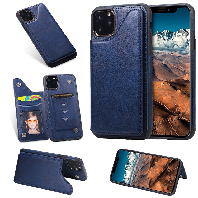 PU Leather Coated TPU Cover Phone Case with Card Slots for iPhone 11 Pro Max 6.5 inch - Dark Blue-11