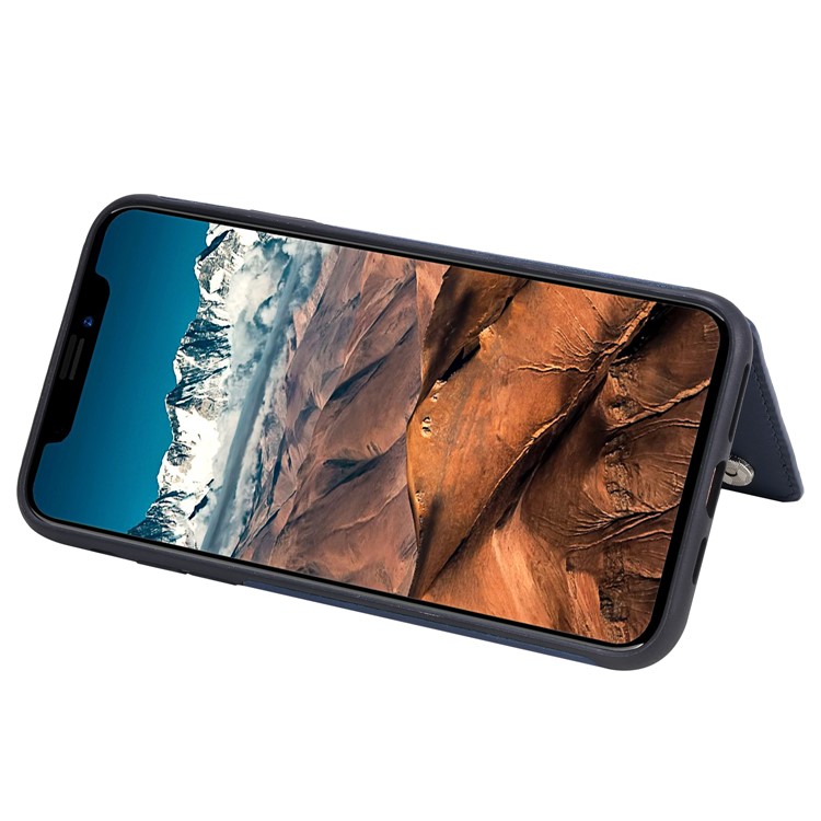 PU Leather Coated TPU Cover Phone Case with Card Slots for iPhone 11 Pro Max 6.5 inch - Dark Blue-8