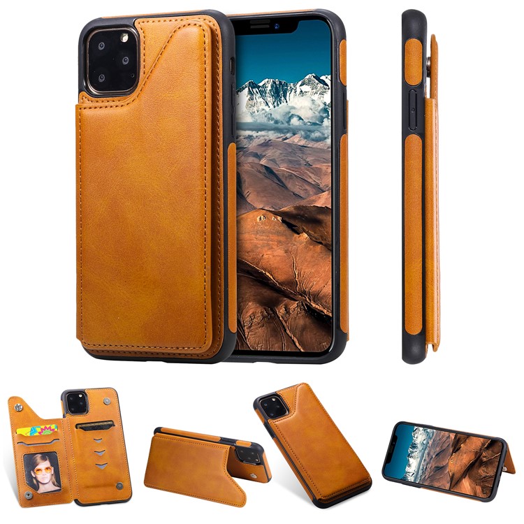 PU Leather Coated TPU Cover Phone Case with Card Slots for iPhone 11 Pro Max 6.5 inch - Brown-1