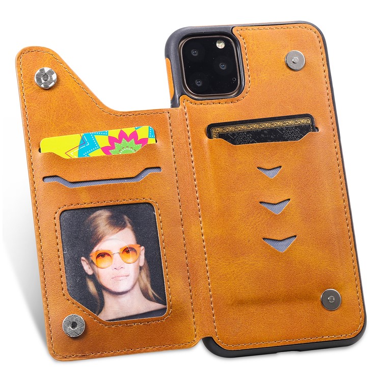 PU Leather Coated TPU Cover Phone Case with Card Slots for iPhone 11 Pro Max 6.5 inch - Brown-10