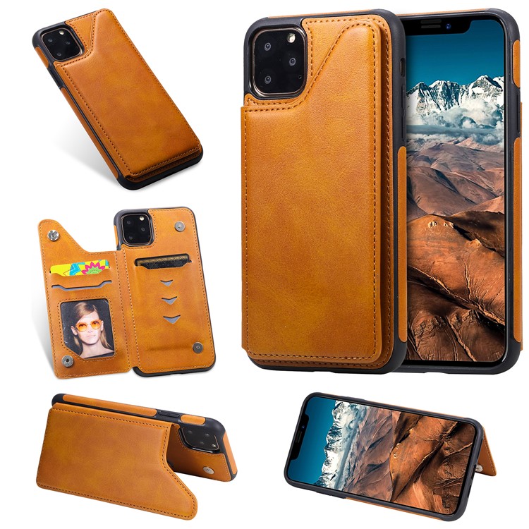 PU Leather Coated TPU Cover Phone Case with Card Slots for iPhone 11 Pro Max 6.5 inch - Brown-11