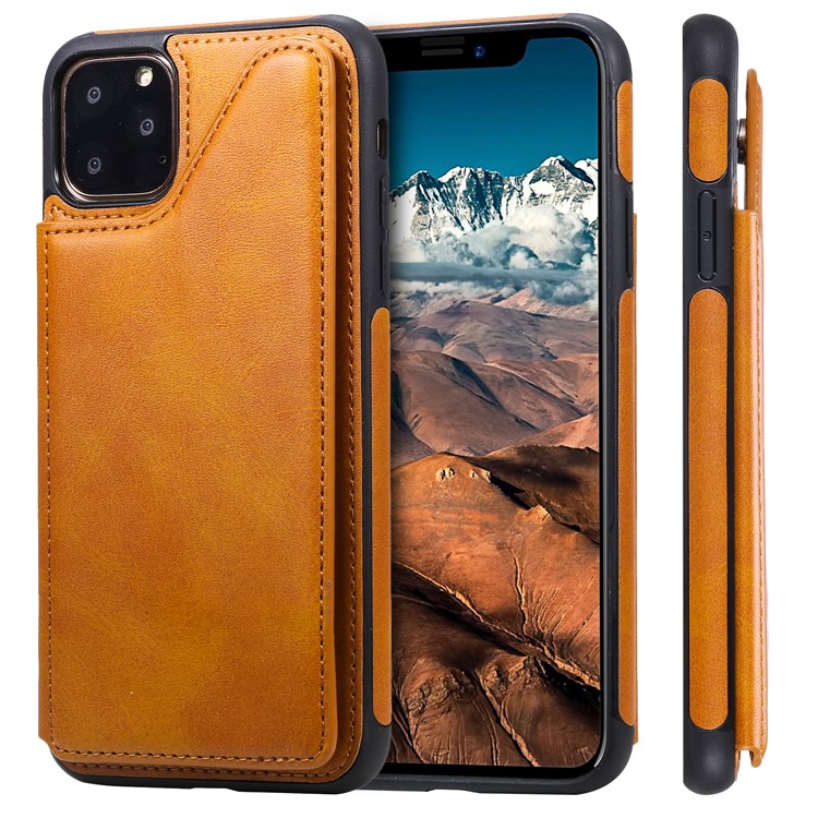 PU Leather Coated TPU Cover Phone Case with Card Slots for iPhone 11 Pro Max 6.5 inch - Brown-2