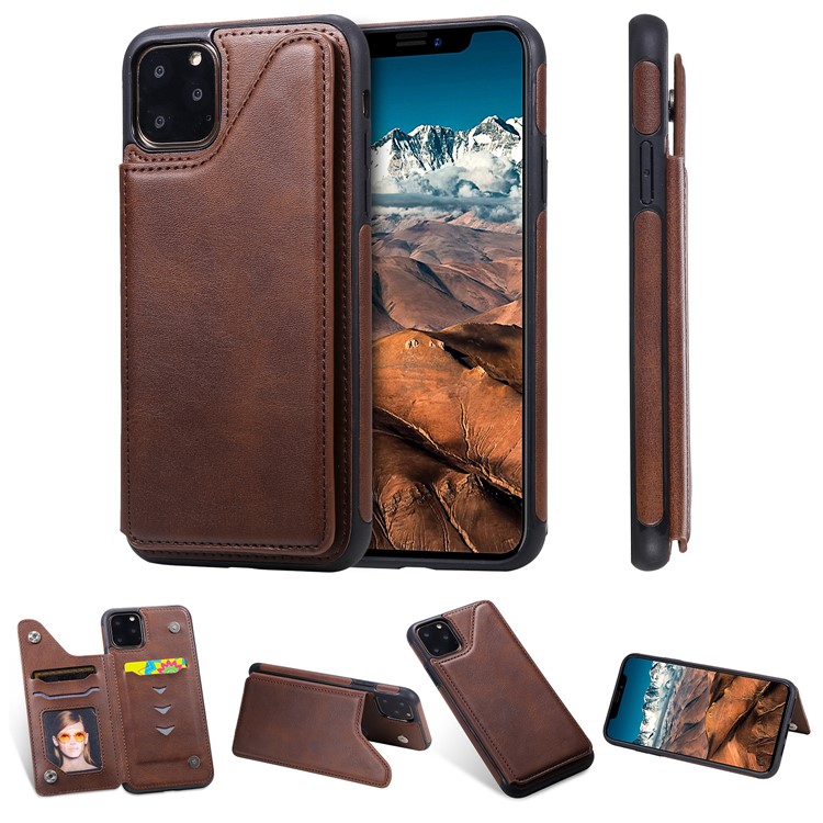 PU Leather Coated TPU Cover Phone Case with Card Slots for iPhone 11 Pro Max 6.5 inch - Coffee-1