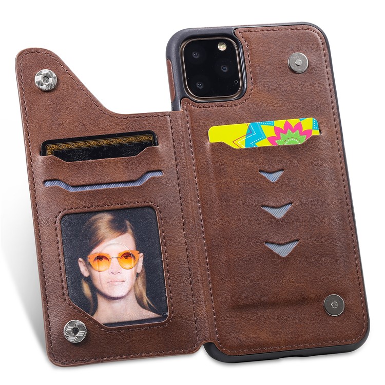PU Leather Coated TPU Cover Phone Case with Card Slots for iPhone 11 Pro Max 6.5 inch - Coffee-10