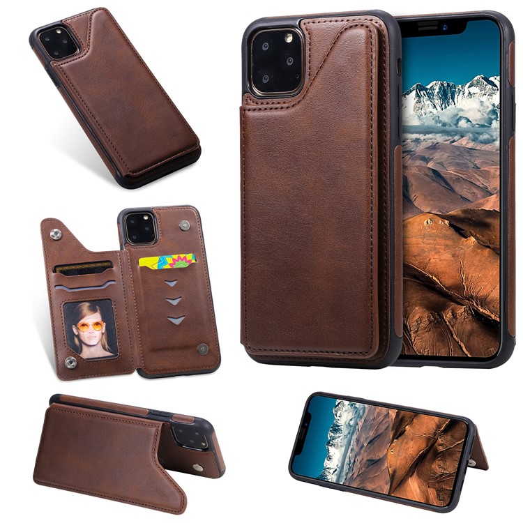 PU Leather Coated TPU Cover Phone Case with Card Slots for iPhone 11 Pro Max 6.5 inch - Coffee-11