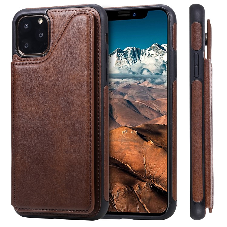 PU Leather Coated TPU Cover Phone Case with Card Slots for iPhone 11 Pro Max 6.5 inch - Coffee-2
