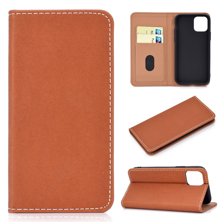 Auto-absorbiert Lederstandkartenfächer Fall Für Iphone 11 Pro 5,8 Zoll - Braun-1