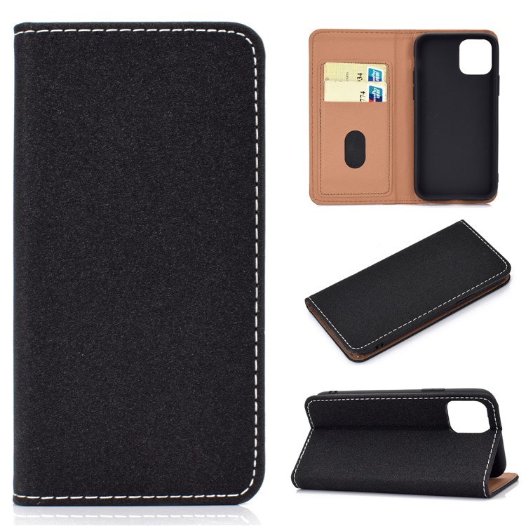 Auto-absorbed Card Slots Leather Stand Phone Case for iPhone 11 6.1 inch - Black-1