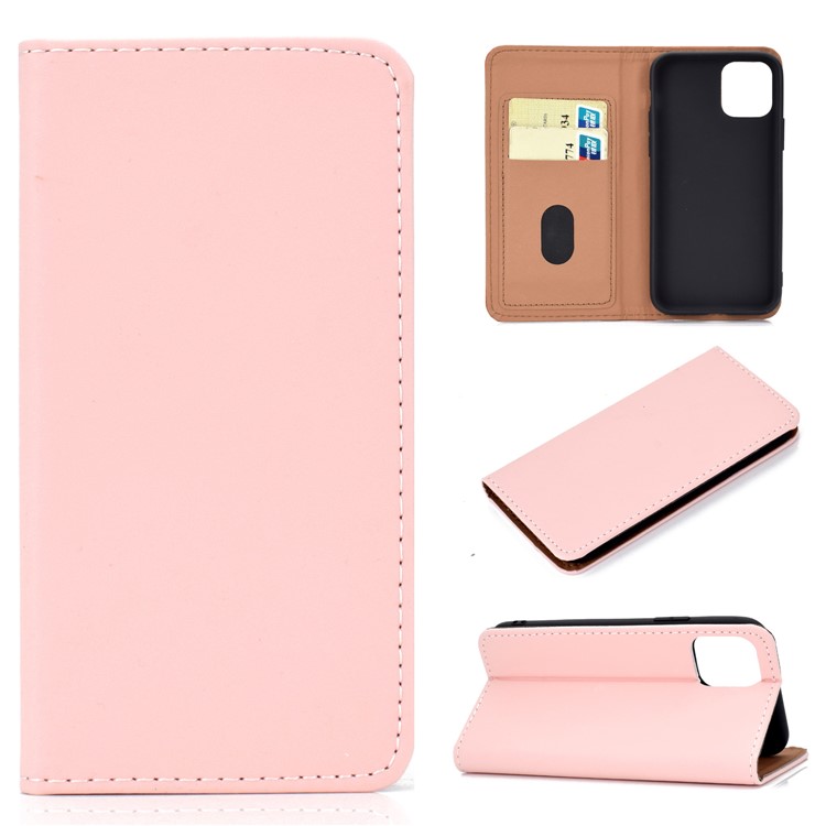 Auto-absorbed Card Slots Leather Stand Phone Case for iPhone 11 6.1 inch - Pink-1