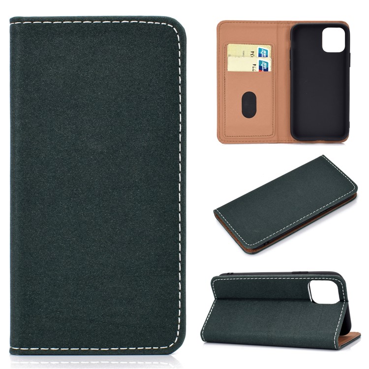 Auto-absorbed Card Slots Leather Stand Phone Case for iPhone 11 6.1 inch - Dark Green-1