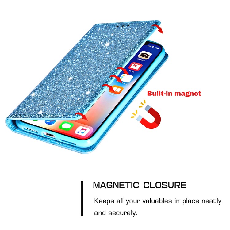 Flash Powder Stand Leather Card Holder Case for iPhone 11 Pro Max 6.5 inch - Sky Blue-5