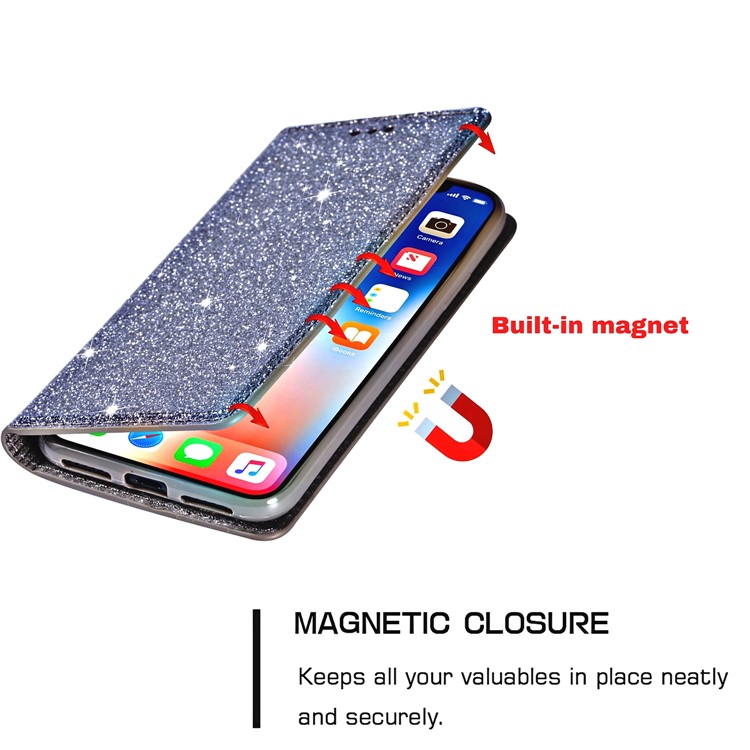 Flash Powder Leather Stand Case with Card Slot for iPhone 11 Pro 5.8 inch - Grey-5