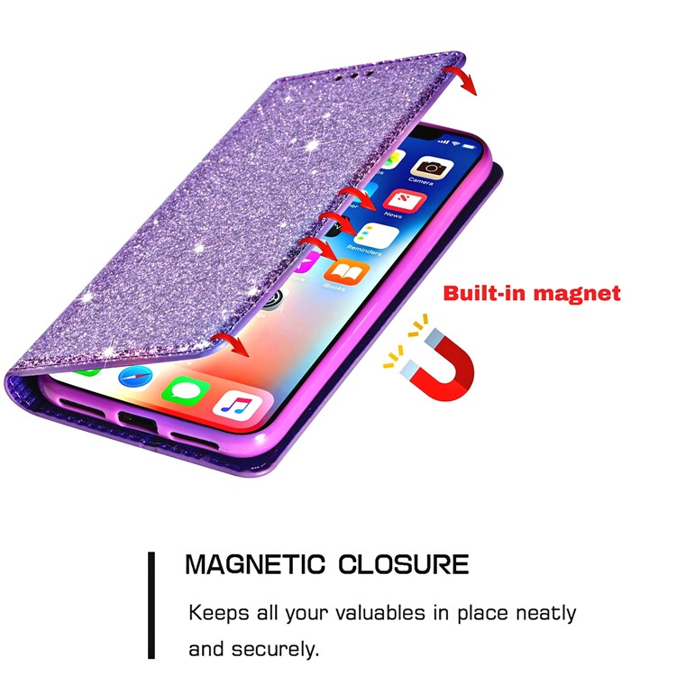 Flash Powder Leather Stand Case with Card Slot for iPhone 11 Pro 5.8 inch - Purple-5