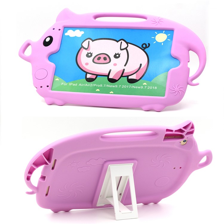 Kids Fun Cartoon Pig Silicone Tablet Casing for iPad 9.7-inch (2018) (2017)/Air (2013)/Air 2 - Pink-1