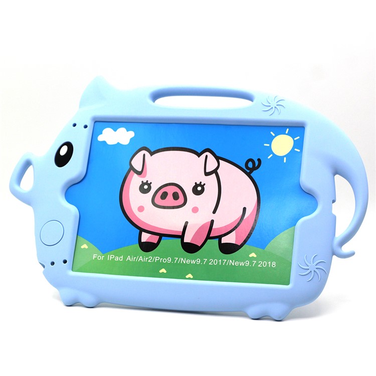 Kids Fun Cartoon Pig Silicone Tablet Casing for iPad 9.7-inch (2018) (2017)/Air (2013)/Air 2 - Baby Blue-1