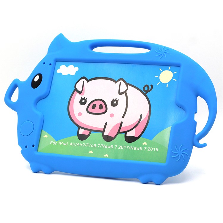 Kids Fun Cartoon Pig Silicone Tablet Casing for iPad 9.7-inch (2018) (2017)/Air (2013)/Air 2 - Dark Blue-1