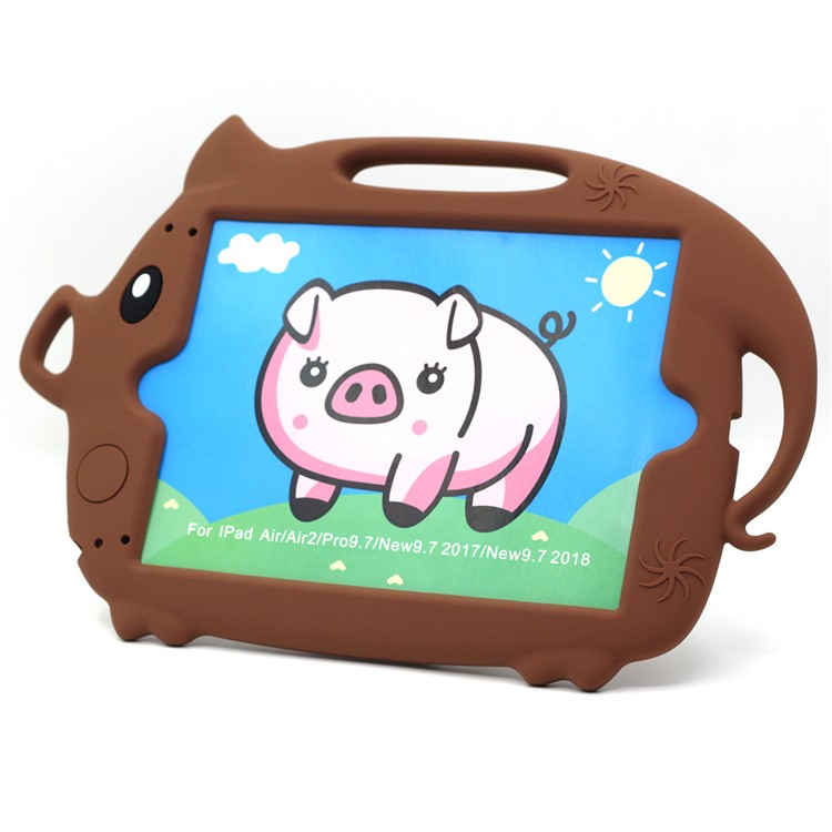 Kids Fun Cartoon Pig Silicone Tablet Casing for iPad 9.7-inch (2018) (2017)/Air (2013)/Air 2 - Brown-1
