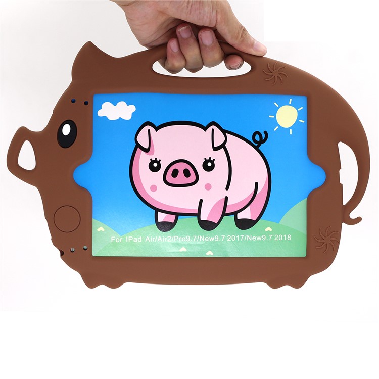 Kids Fun Cartoon Pig Silicone Tablet Casing for iPad 9.7-inch (2018) (2017)/Air (2013)/Air 2 - Brown-9
