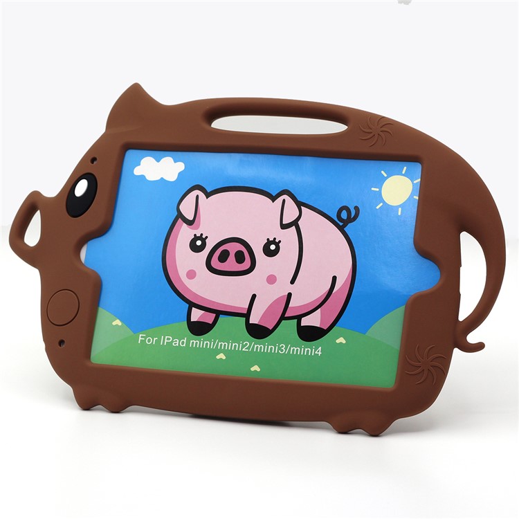 Kids Fun Cartoon Pig Silicone Tablet Shell for iPad mini (2019) 7.9 inch/mini 4 3 2 1 - Brown-1