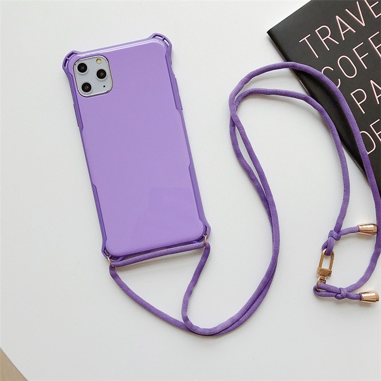 

TPU+Plastic Shock-proof Phone Case Cover with Textile Hanging Rope for iPhone 11 6.1-inch - Purple, iPhone 11 6.1 inch