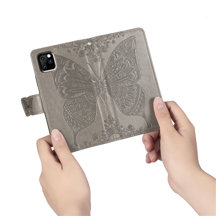 Imprint Big Butterfly Leather Wallet Cell Case for iPhone 11 Pro 5.8 inch - Grey-10