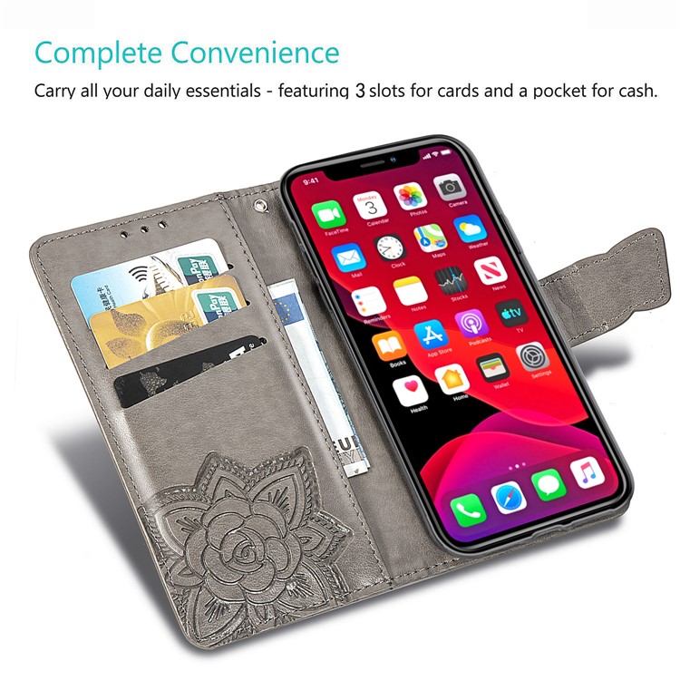 Imprint Big Butterfly Leather Wallet Cell Case for iPhone 11 Pro 5.8 inch - Grey-11
