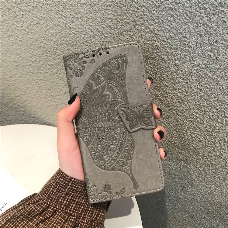 Imprint Big Butterfly Leather Wallet Cell Case for iPhone 11 Pro 5.8 inch - Grey-12