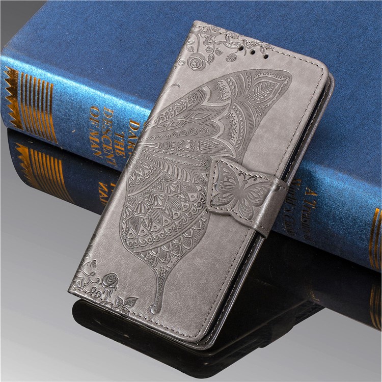 Imprint Big Butterfly Leather Wallet Cell Case for iPhone 11 Pro 5.8 inch - Grey-13
