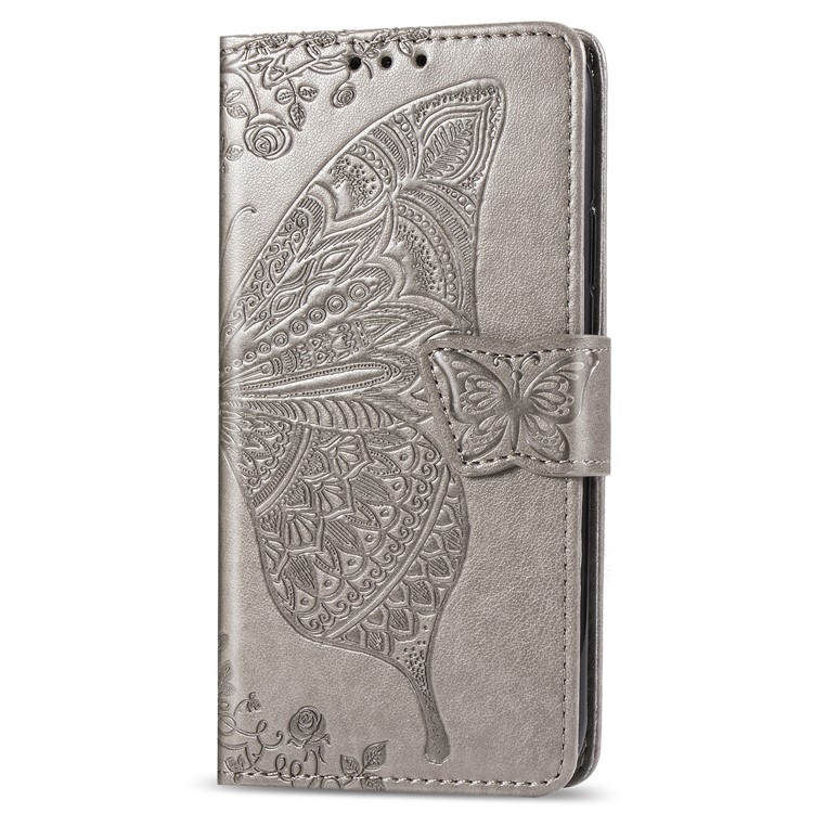 Imprint Big Butterfly Leather Wallet Cell Case for iPhone 11 Pro 5.8 inch - Grey-2