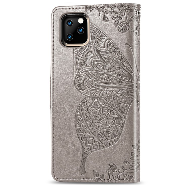 Imprint Big Butterfly Leather Wallet Cell Case for iPhone 11 Pro 5.8 inch - Grey-3