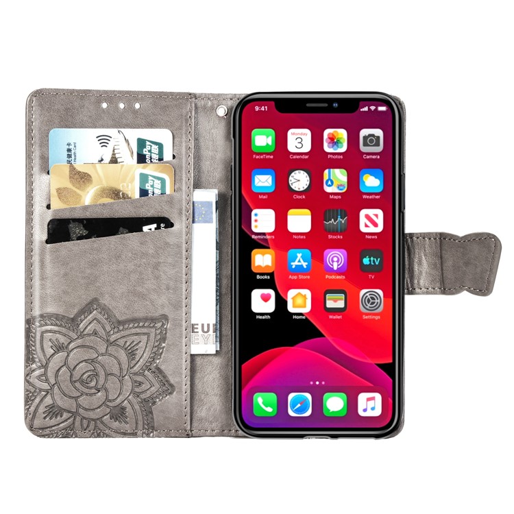 Imprint Big Butterfly Leather Wallet Cell Case for iPhone 11 Pro 5.8 inch - Grey-4