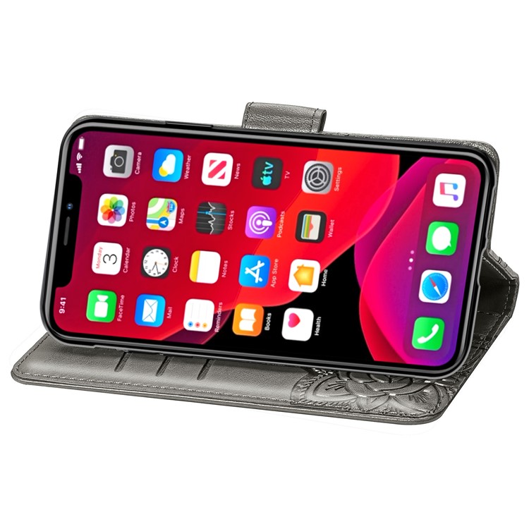Imprint Big Butterfly Leather Wallet Cell Case for iPhone 11 Pro 5.8 inch - Grey-5