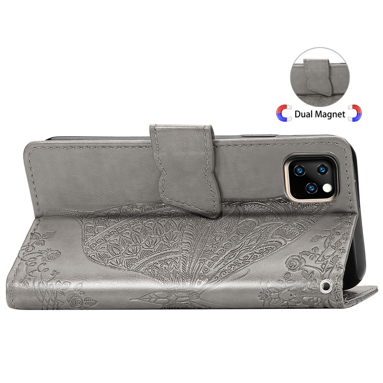 Imprint Big Butterfly Leather Wallet Cell Case for iPhone 11 Pro 5.8 inch - Grey-6