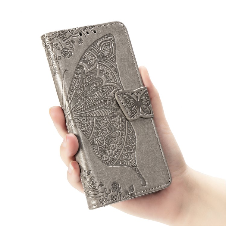 Imprint Big Butterfly Leather Wallet Cell Case for iPhone 11 Pro 5.8 inch - Grey-8