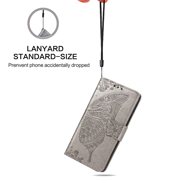 Imprint Big Butterfly Leather Wallet Cell Case for iPhone 11 Pro 5.8 inch - Grey-9