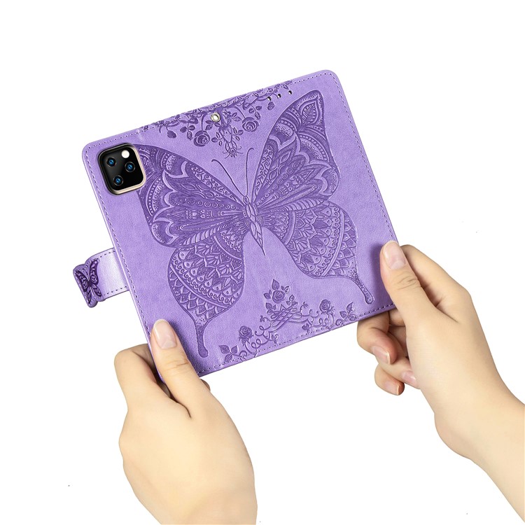 Imprint Big Butterfly Leather Wallet Cell Case for iPhone 11 Pro 5.8 inch - Light Purple-10