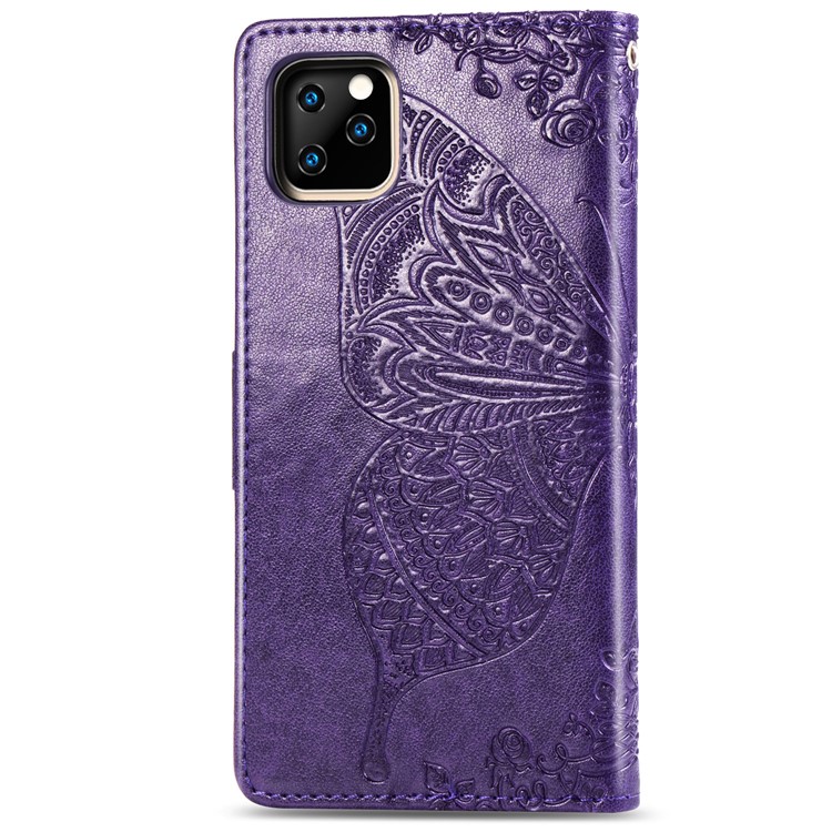 Imprint Big Butterfly Leather Wallet Cell Case for iPhone 11 Pro 5.8 inch - Dark Purple-3