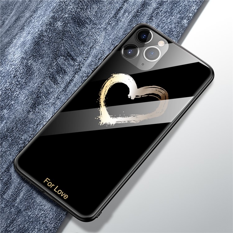 Pattern Printing Tempered Glass + TPU Back Shell for iPhone 11 Pro 5.8 inch (2019) - Love Heart/Black