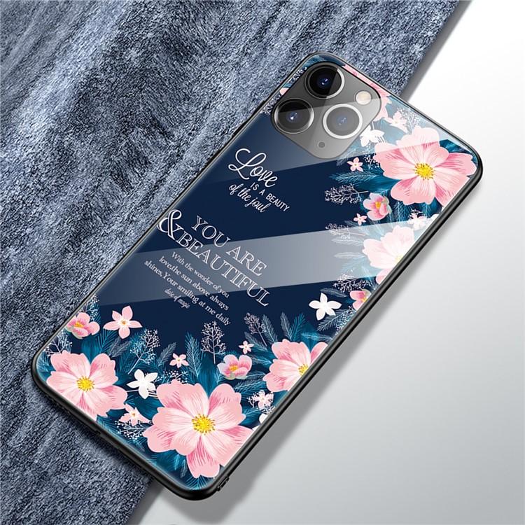 Pattern Printing Tempered Glass + TPU Back Shell for iPhone 11 Pro 5.8 inch (2019) - English Letters and Flowers