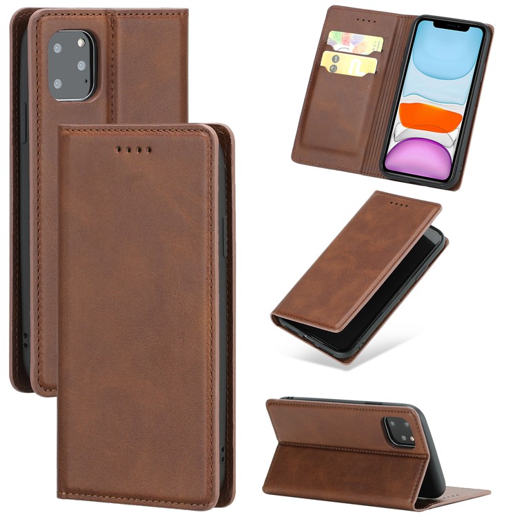 Magnetic Closure Card Holder Leather Phone Case for Apple iPhone 11 Pro 5.8 inch - Coffee