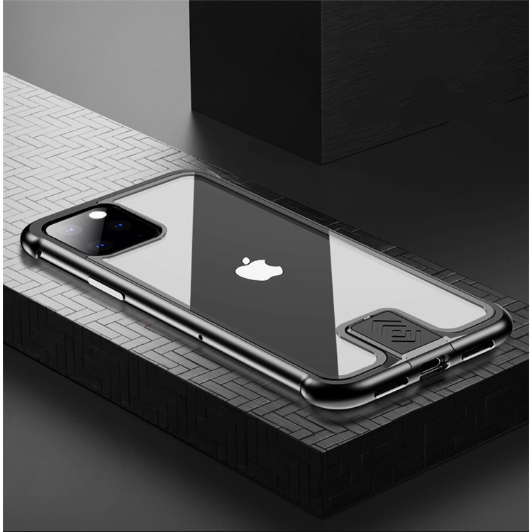 Leshield Series Metal Frame + Hard Glass Back Phone Case for iPhone 11 Pro 5.8-inch - Black