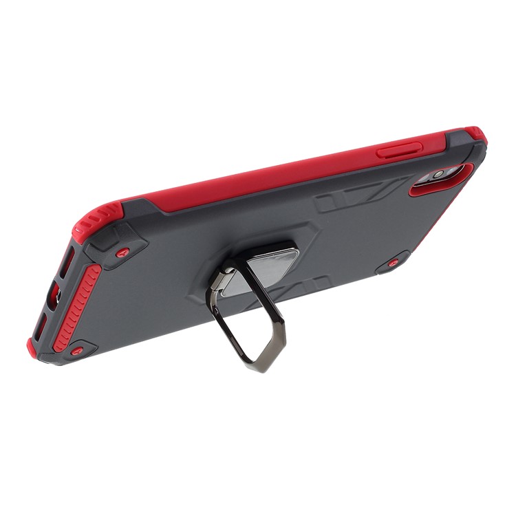 Armored PC + TPU Hybrid Kickstand Case for Apple iPhone XS / iPhone X - Grey/Red-5