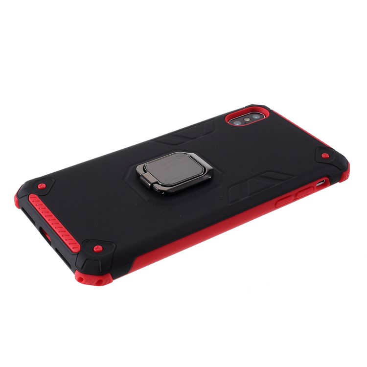 Armored PC + TPU Hybrid Kickstand Case for Apple iPhone XS Max 6.5-inch - Black / Red-5