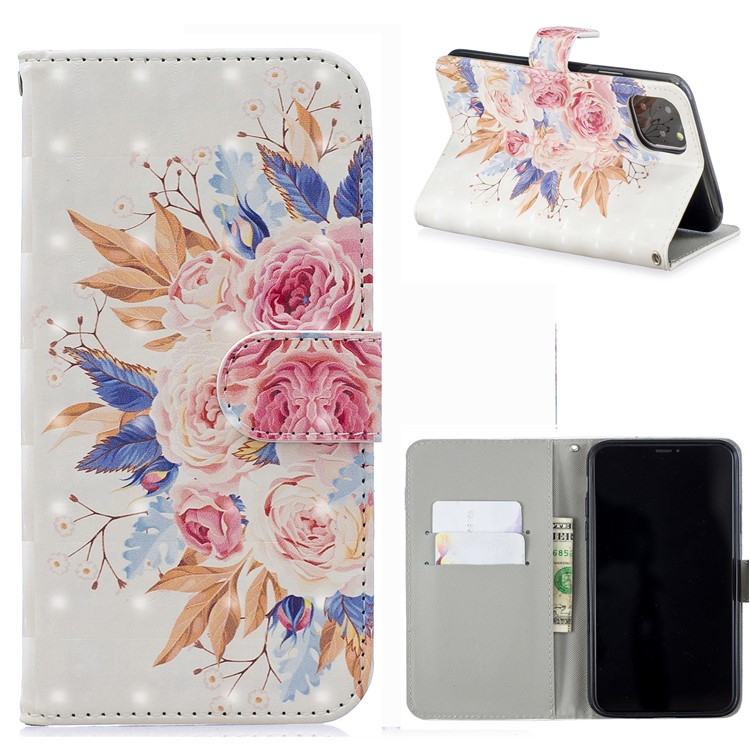 Light Spot Decor Pattern Printing Wallet Leather Phone Cover for iPhone 11 Pro 5.8-inch - Beautiful Flower-1