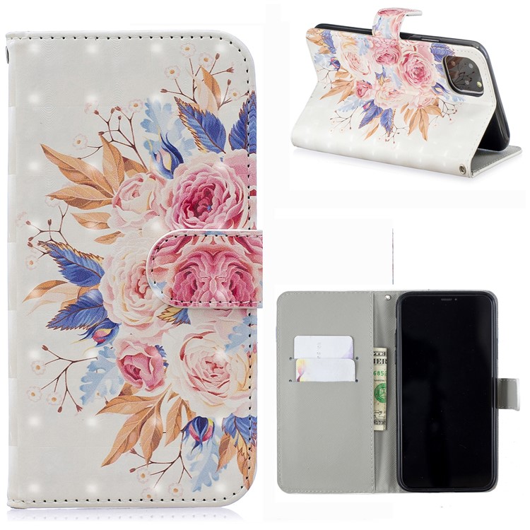 Light Spot Decor Pattern Printing Wallet Leather Phone Cover for iPhone 11 Pro Max 6.5-inch - Beautiful Flower-1
