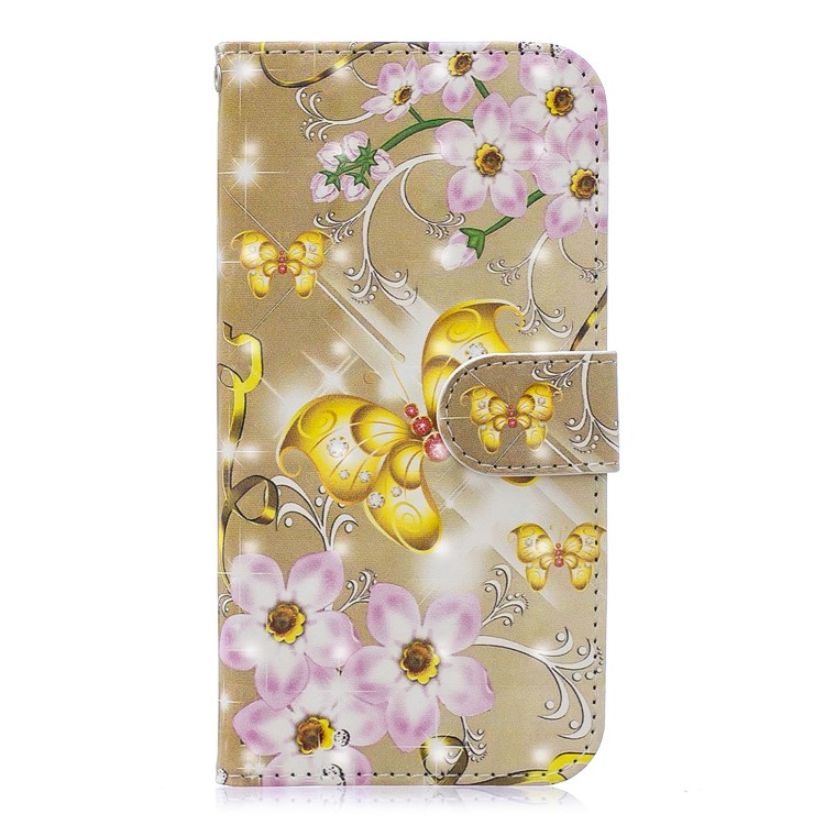 Lichtflecks Dekormuster Druck Mappenledertelefonabdeckung Für Iphone 11 Pro Max 6,5 Zoll - Gold Schmetterling Und Rosa Blume-1