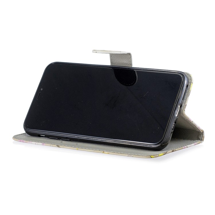 Lichtflecks Dekormuster Druck Mappenledertelefonabdeckung Für Iphone 11 Pro Max 6,5 Zoll - Gold Schmetterling Und Rosa Blume-4