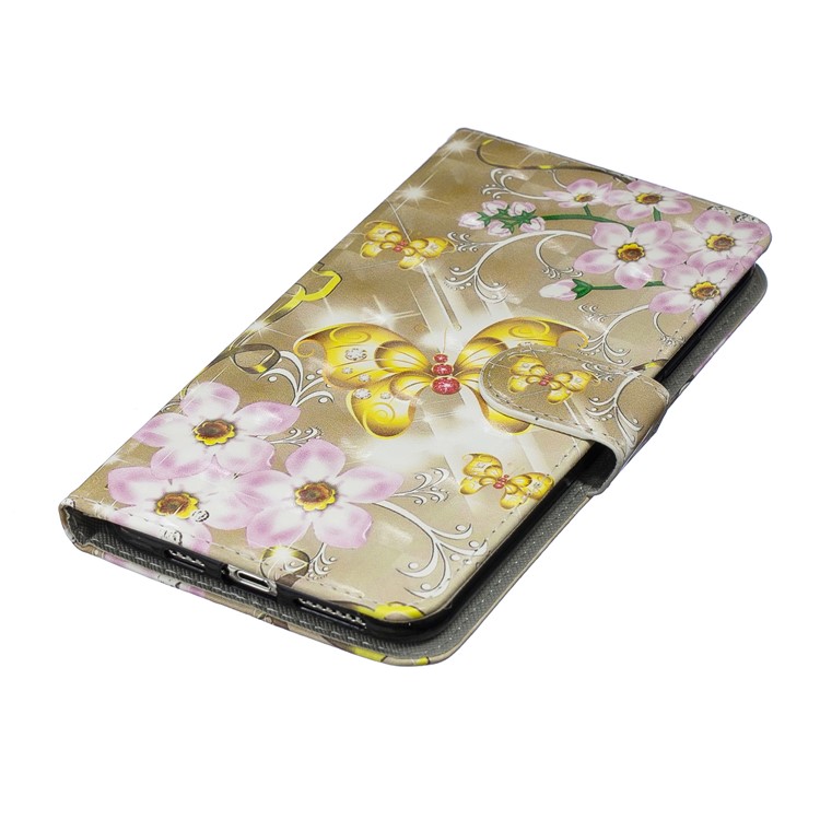 Lichtflecks Dekormuster Druck Mappenledertelefonabdeckung Für Iphone 11 Pro Max 6,5 Zoll - Gold Schmetterling Und Rosa Blume-5