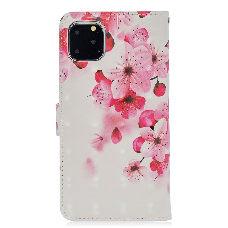 Light Spot Decor Pattern Printing Leather Wallet Phone Case for Apple iPhone 11 6.1 inch - Pink Flower-2